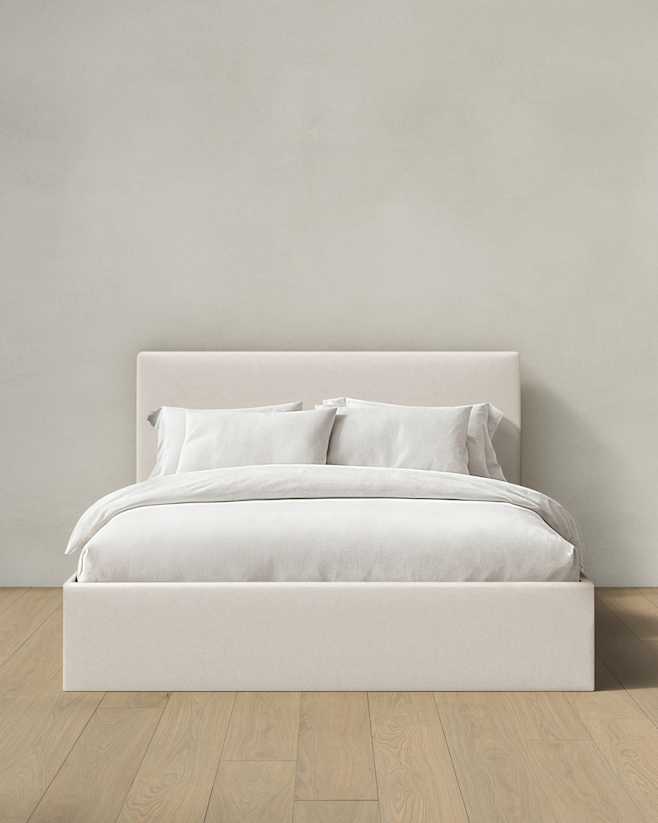 Ivory Square Bed in Performance Linen