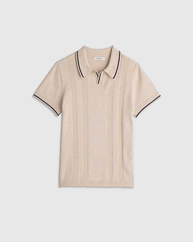 Speckled Beige Boys 100% Organic Cotton Short Sleeve Sweater Polo