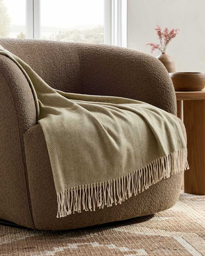 Washed Olive Lightweight Italian Cotton Herringbone Throw