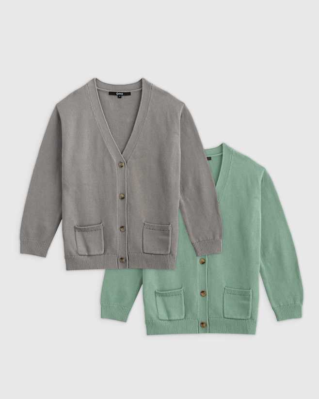 Grey/Granite Green 100% Organic Cotton Oversized V-Neck Cardigan 2-Pack