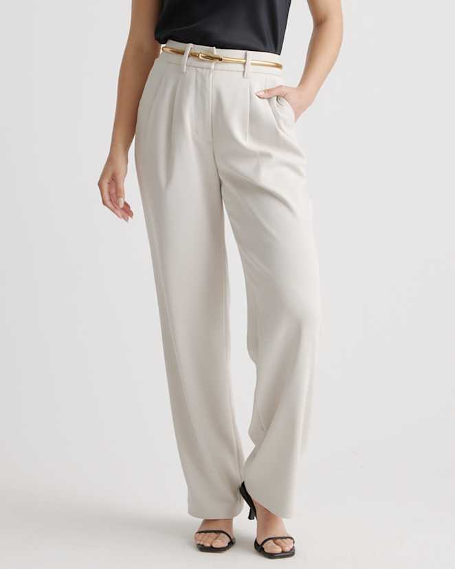 Sand Stretch Crepe Pleated Wide Leg Pants