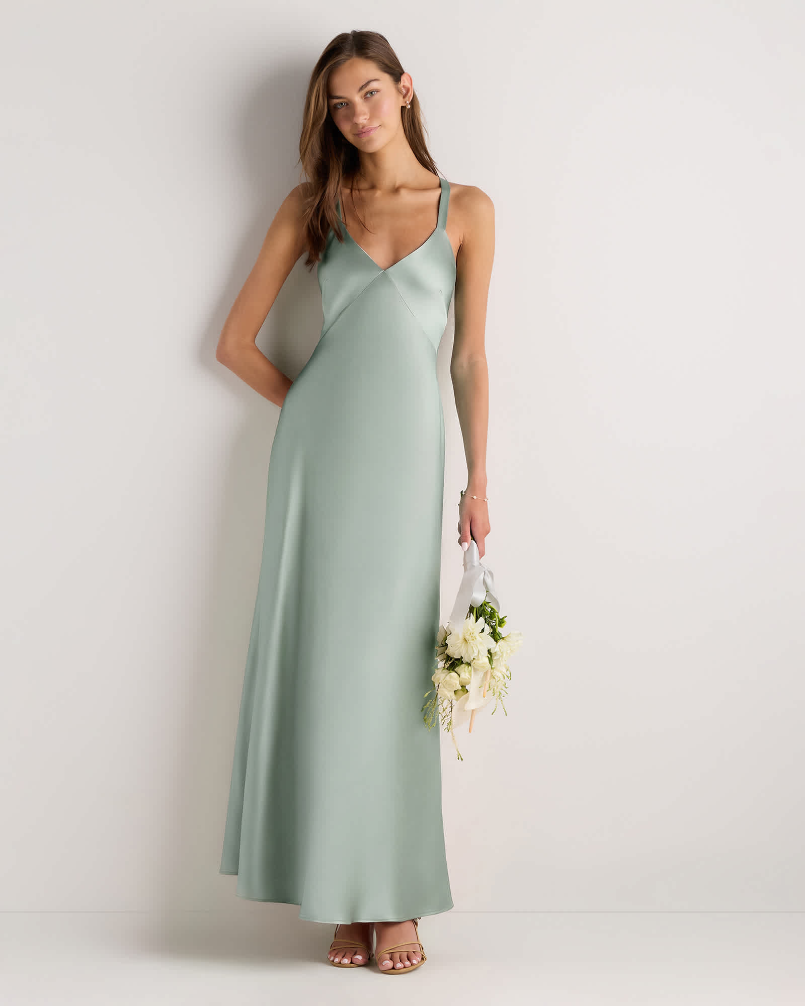 Garden Sage Green Bianca Stretch Satin Dress