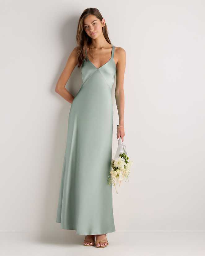 Garden Sage Green Bianca Stretch Satin Dress