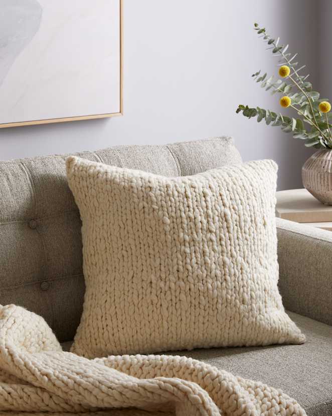 Ivory Chunky Hand Knit Wool Pillow Cover
