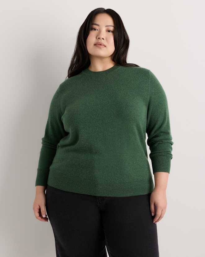 Forest Floor Green Mongolian Cashmere Crewneck Sweater