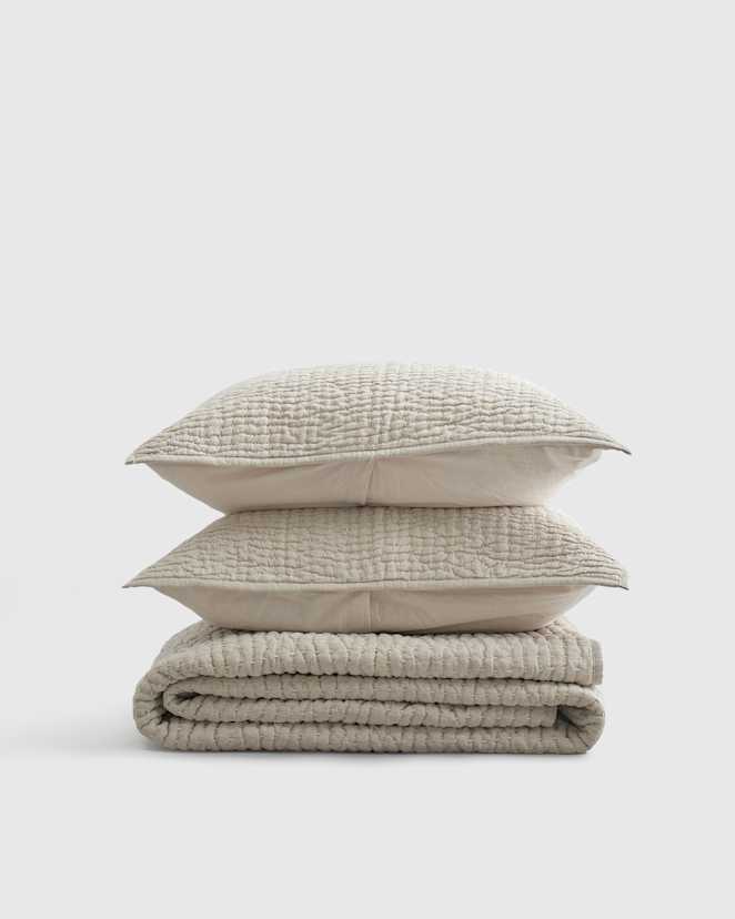 Natural European Linen Cotton Stitch Quilt Set