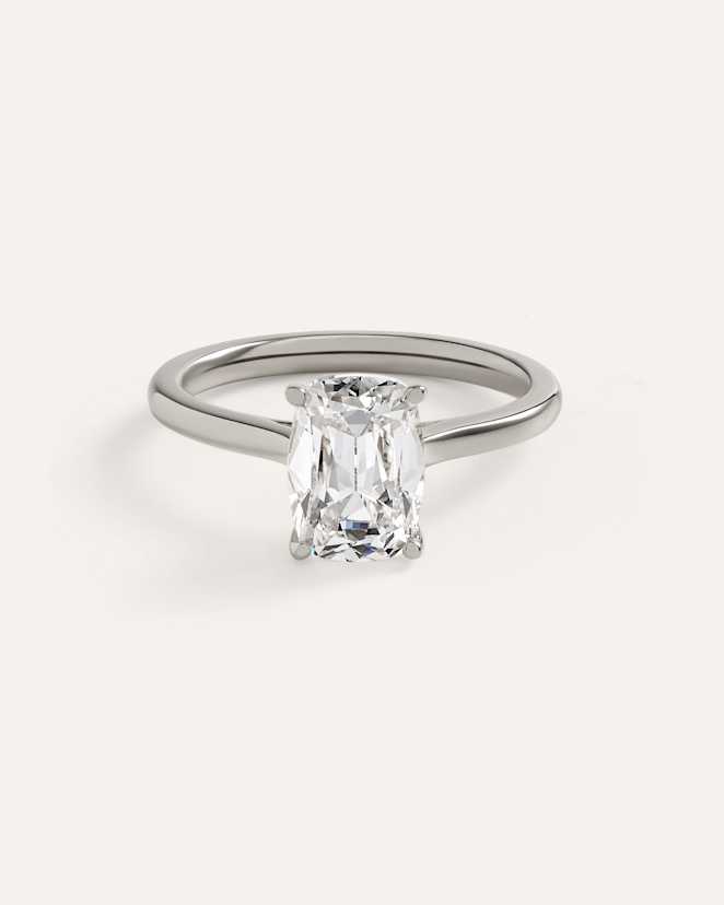 White Gold Lab Grown Diamond Antique Cushion Trellis Cathedral Engagement Ring - 2.5ct