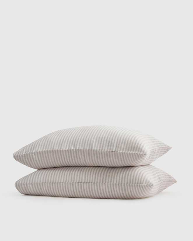 Mist/White Stripe European Linen Stripe Pillowcases Set