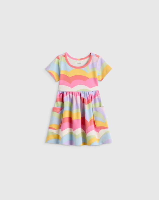 Cloud Rainbow Stripe Organic Cotton Fit and Flare Pocket Dress