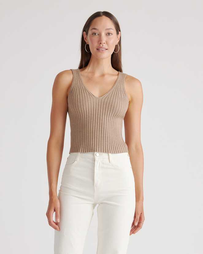 Warm Taupe Eco-Knit Cropped Sweater Tank