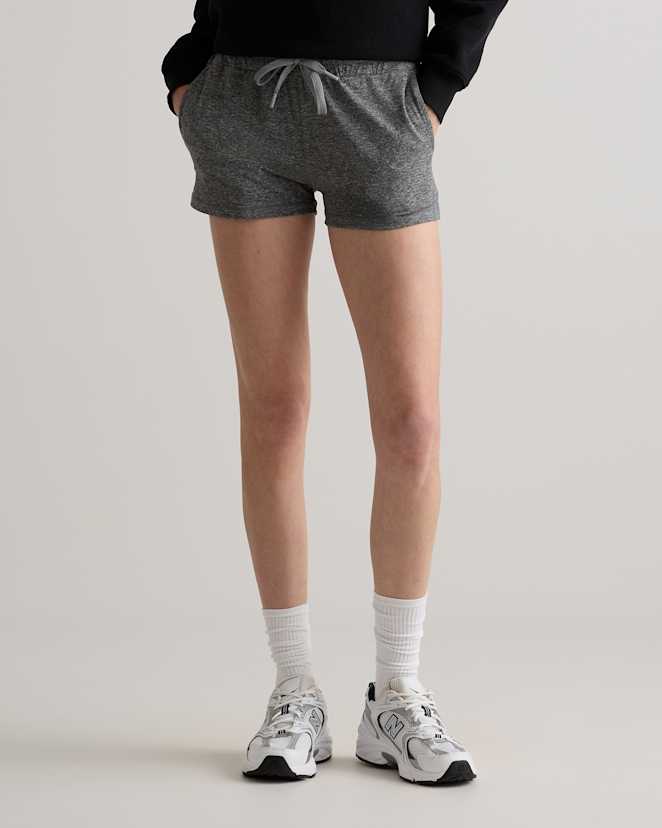 Heather Grey Flowknit Mid-Rise Shorts