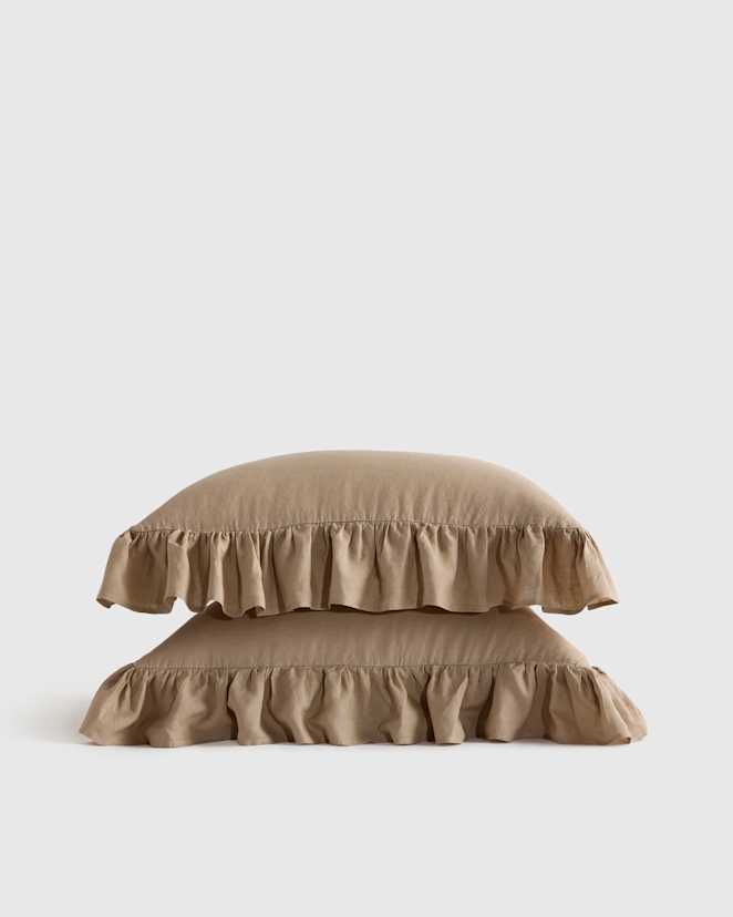 Toffee European Linen Ruffle Sham Set