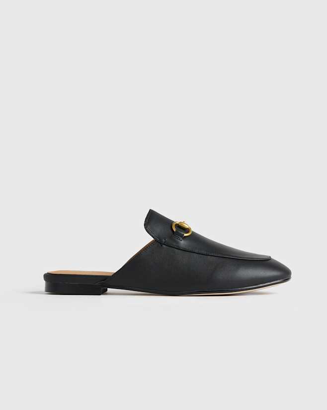 Black Italian Leather Horsebit Loafer Mule