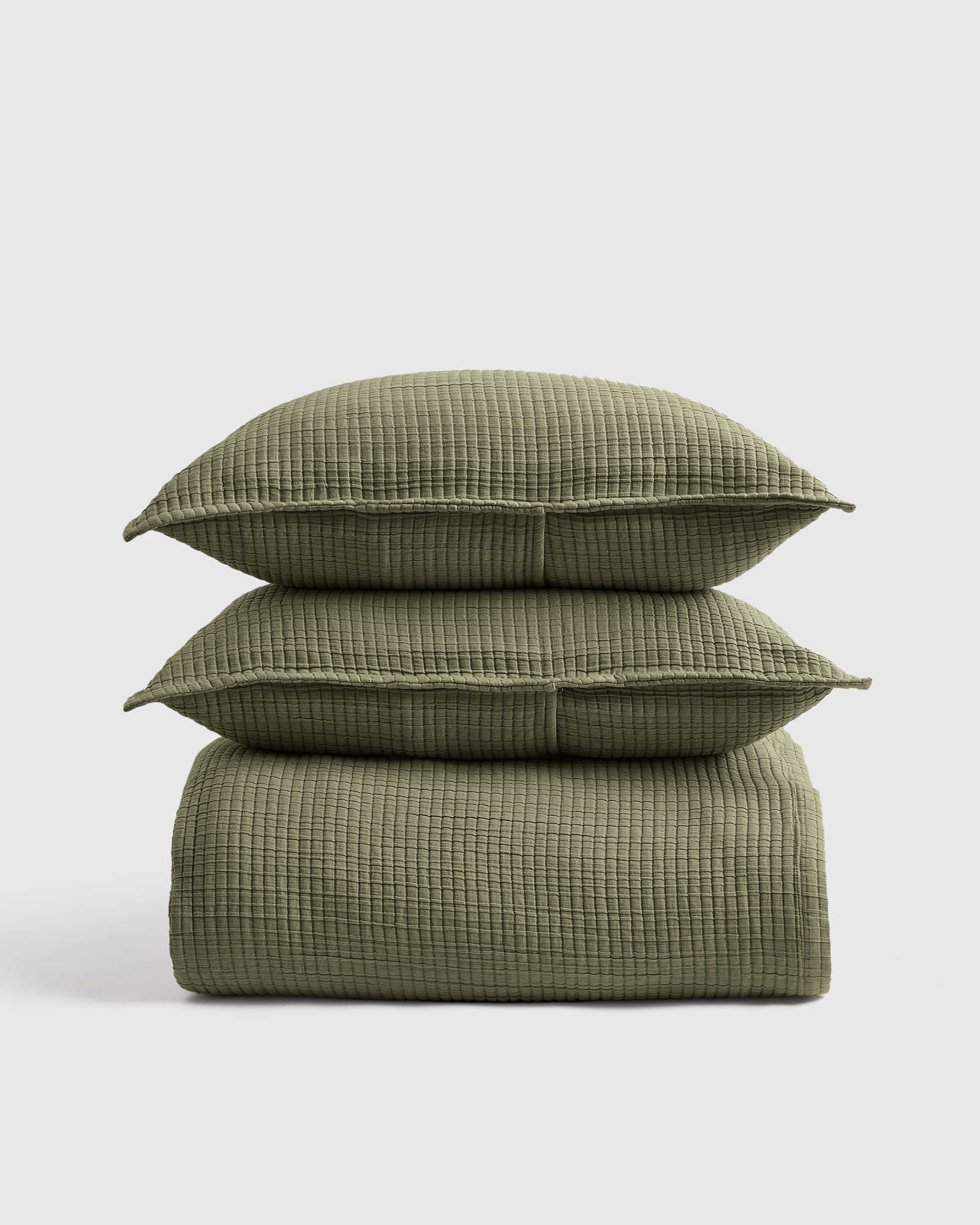 Organic Ribbed Cotton Coverlet Set Olive