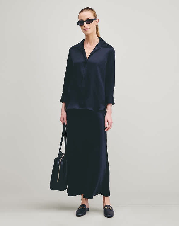 Black 100% Washable Silk Maxi Skirt