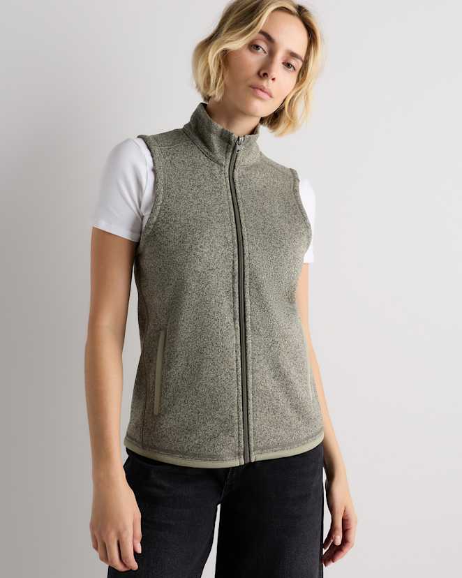 Heather Mineral Green Sweater-Knit Fleece Full-Zip Vest