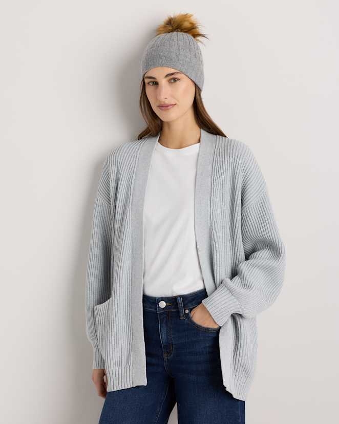 Heather Grey Mongolian Cashmere Pom Pom Beanie