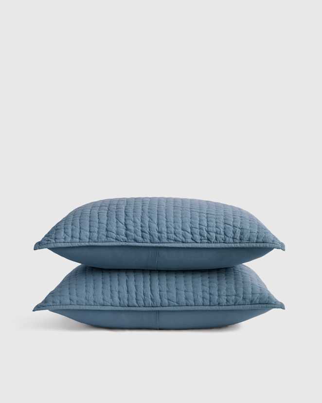Glacier Blue European Linen Cotton Stitch Sham Set