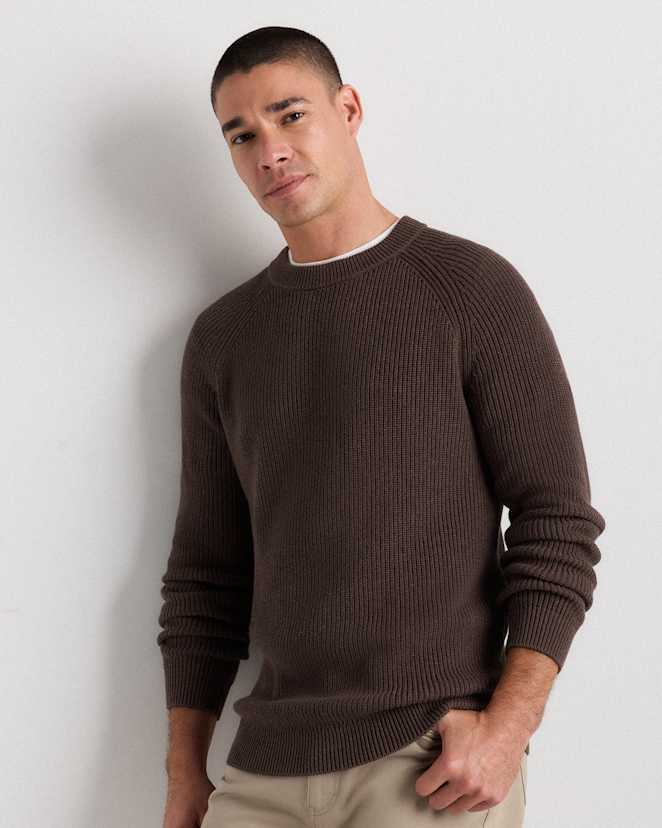 Heather Brown 100% Organic Cotton Ribbed Crewneck Sweater