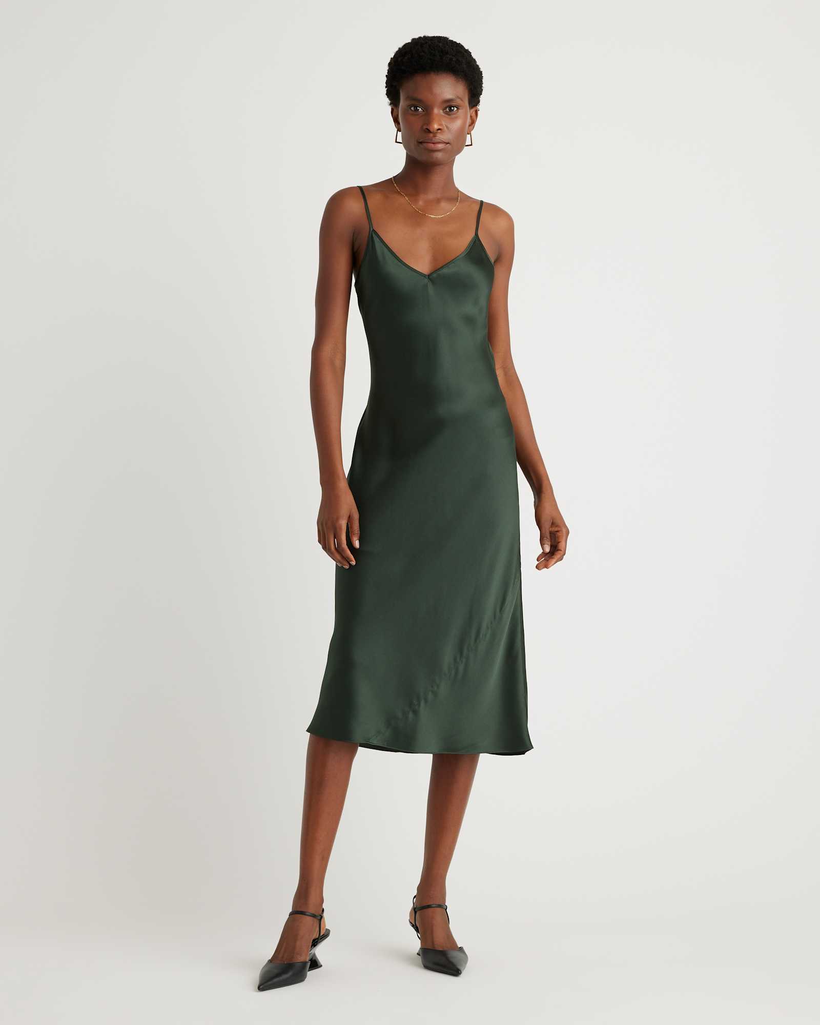 W-DRS-10-GRN 0857 forest-green 100% Washable Silk Slip Dress