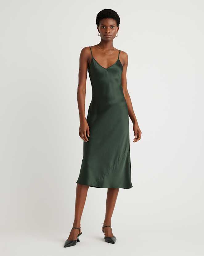 Forest Green 100% Washable Silk Slip Dress
