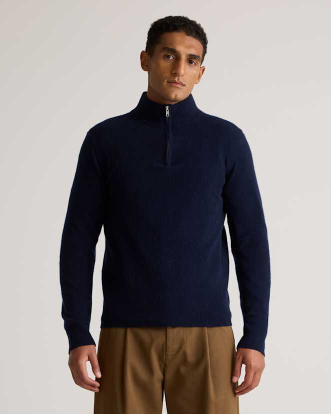 True Navy Mongolian Cashmere Quarter Zip Sweater