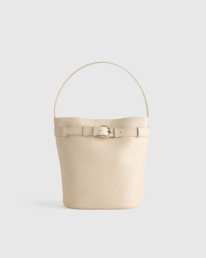 Soft Ivory Chiara Belted Bucket Bag