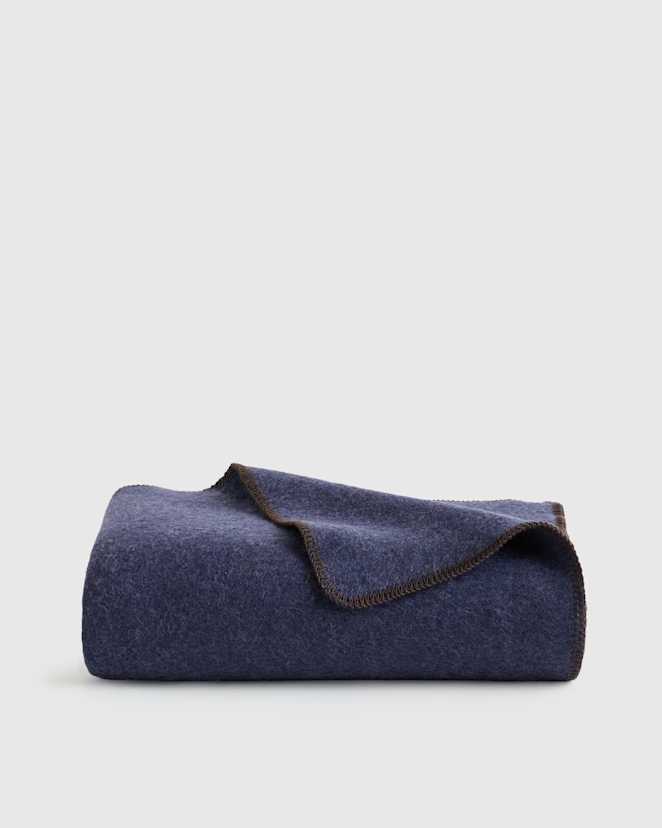 Navy Wool Whipstitch Throw