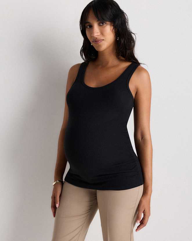 Bold Black Bamboo Rib Maternity Scoop Neck Tank