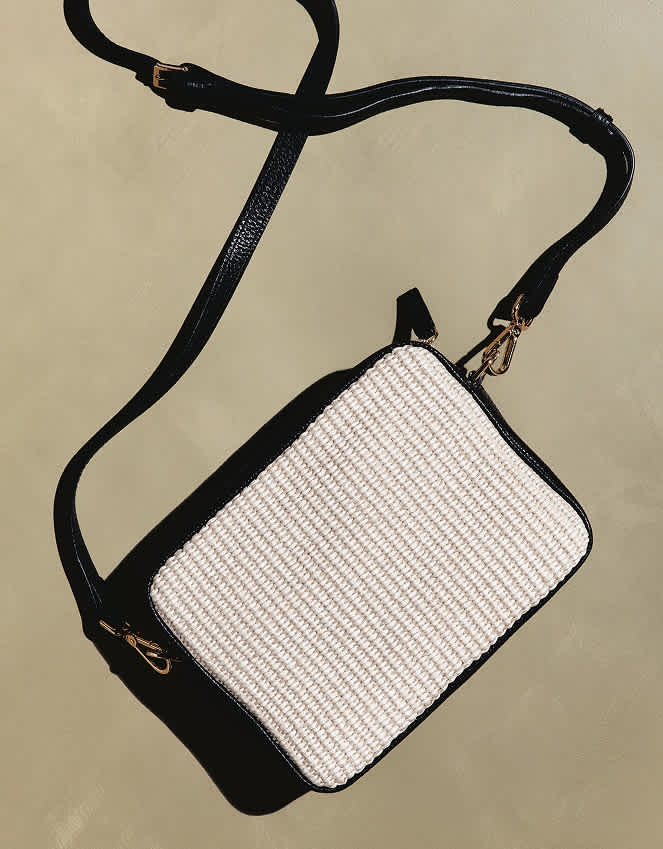 Natural Italian Leather & Raffia Crossbody