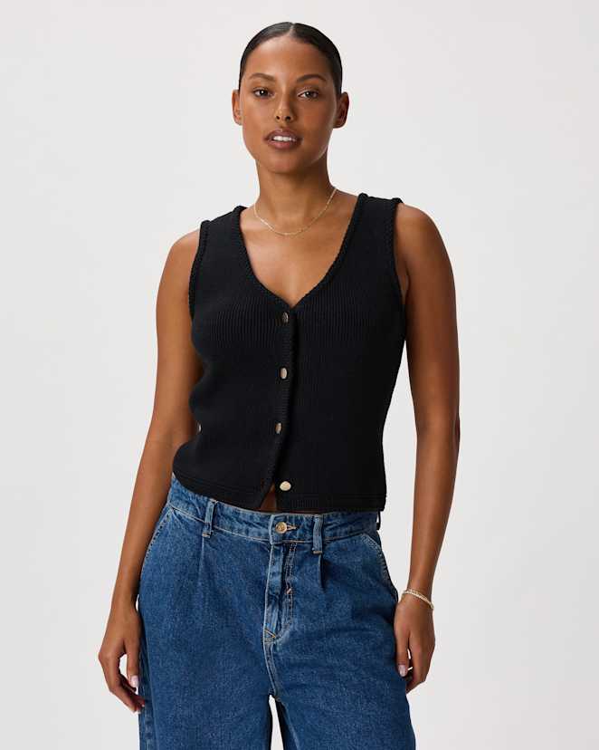 Black Gilet en coton biologique à 100 % à col en V