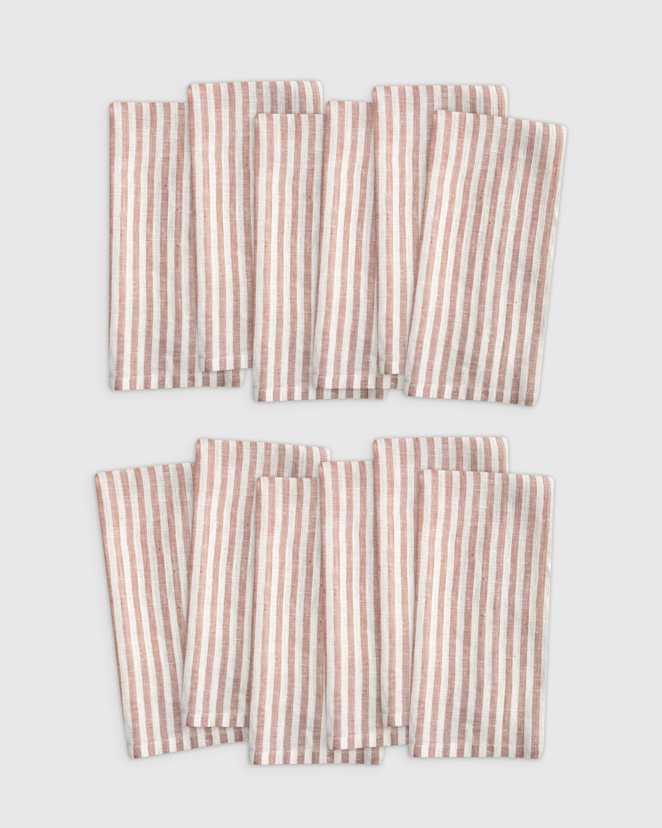 Terracotta/White Stripe European Linen Stripe Napkins (Set of 12)
