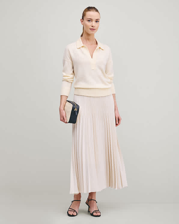 Porcelain Ivory Pleated Matte Midi Skirt
