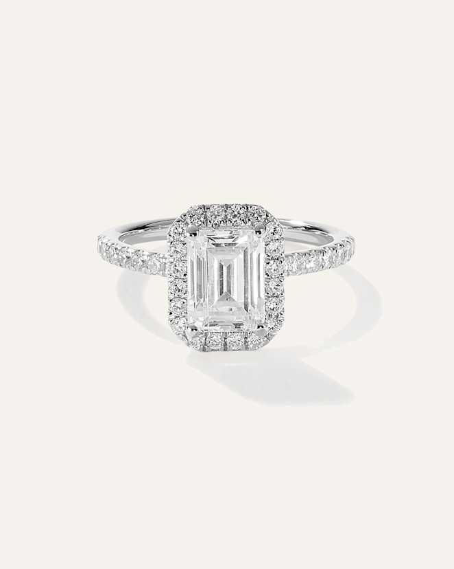 Platinum Lab Grown Diamond Emerald Halo Pave Engagement Ring - 2ct