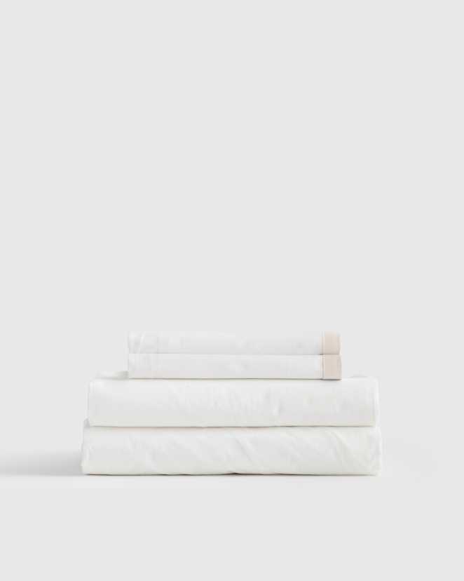 White/Sand Classic Organic Percale Border Sheet Set