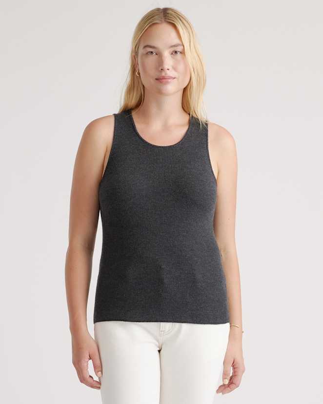 Charcoal Featherweight Cashmere Ribbed Tank