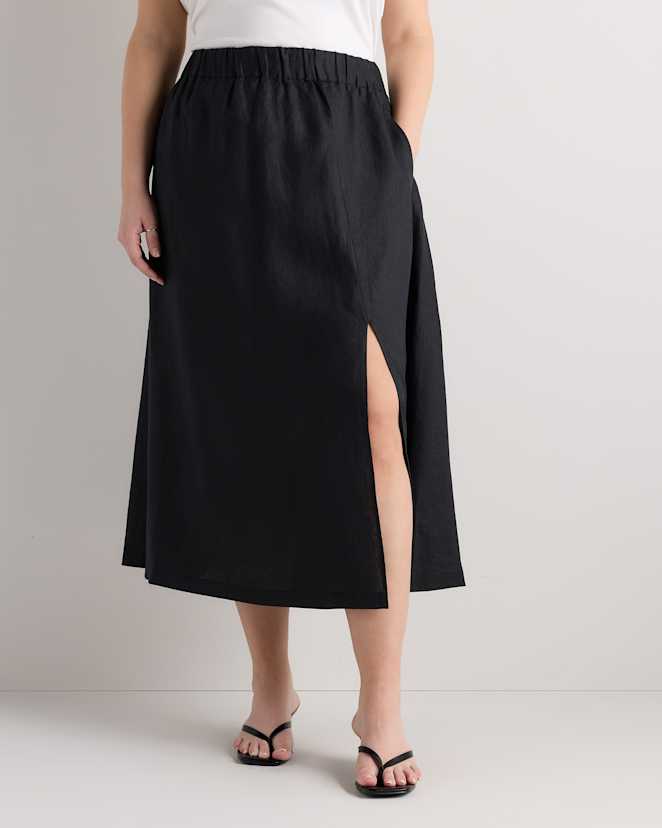 Black Women's Plus Size 100% European Linen Maxi Skirt