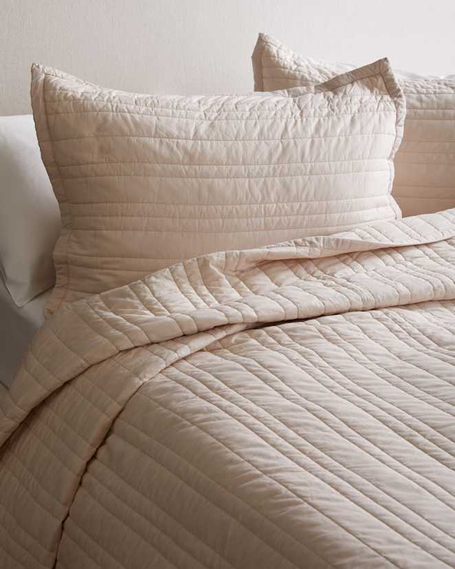 Sand Organic Cotton Stripe Stitch Quilted Sham Set