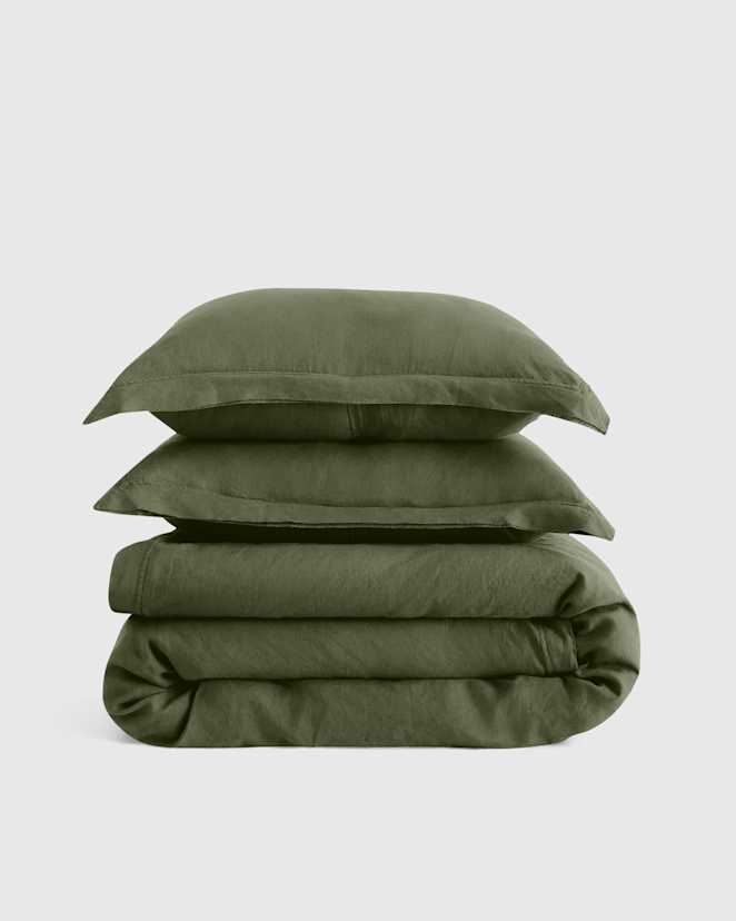 Pine European Linen Double Flange Duvet Cover Set