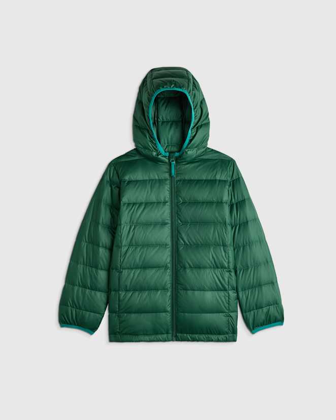 Dark Green Lightweight Down Hooded Puffer Jacket
