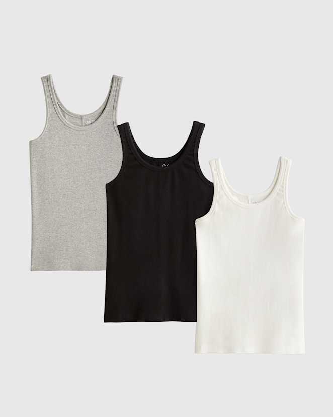 Heather Grey Organic Cotton Micro-Rib Scoop Neck Tank 3 Pack Bundle