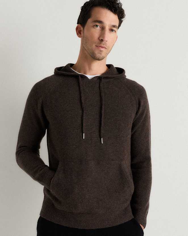 Heather Truffle Brown Mongolian Cashmere Pullover Hoodie