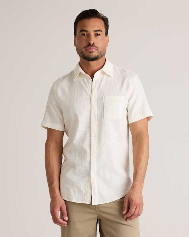 White Organic Cotton Stretch Selvage Short Sleeve Shirt
