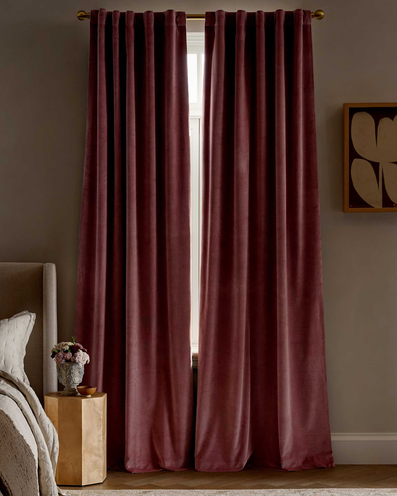 Mauve Cotton Velvet True Blackout Curtain - Single Panel