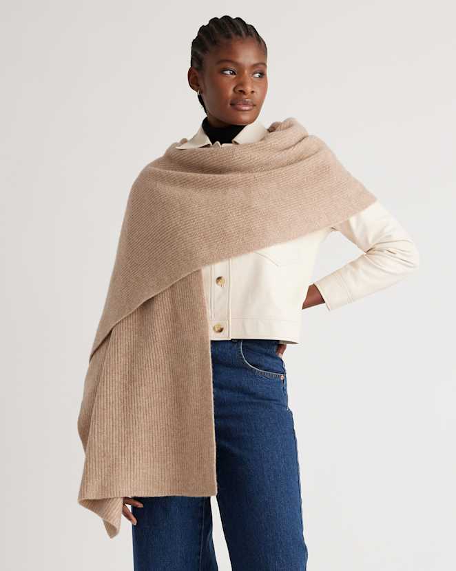 Oatmeal Mongolian Cashmere Ribbed Wrap
