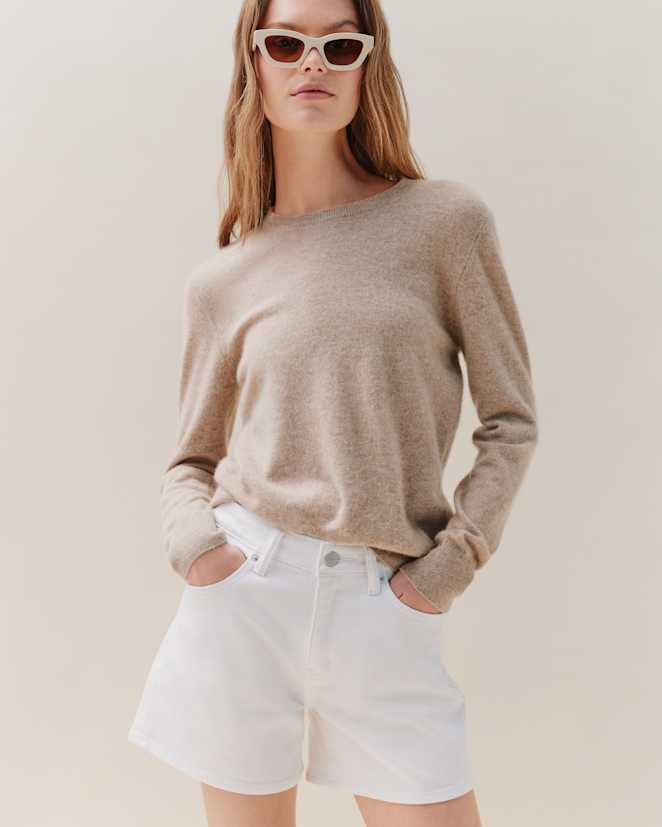 Oatmeal Mongolian Cashmere Crewneck Sweater