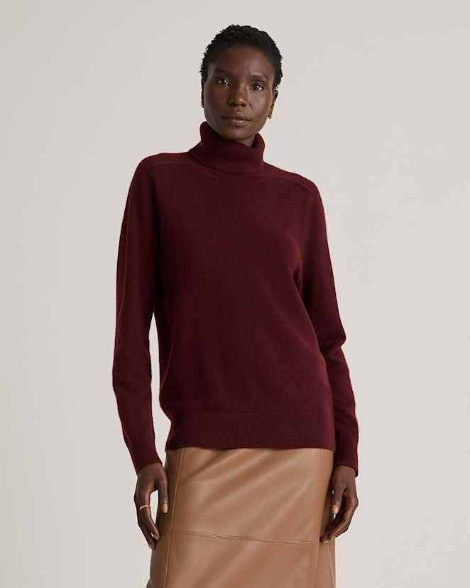 Rich Burgundy Mongolian Cashmere Turtleneck Sweater