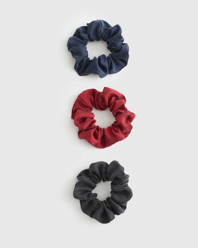 Charcoal/Indigo/Crimson 100% Washable Silk Scrunchies