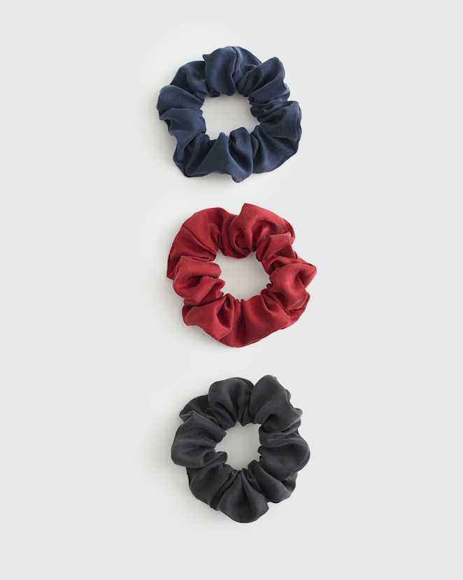 Charcoal/Indigo/Crimson 100% Washable Silk Scrunchies