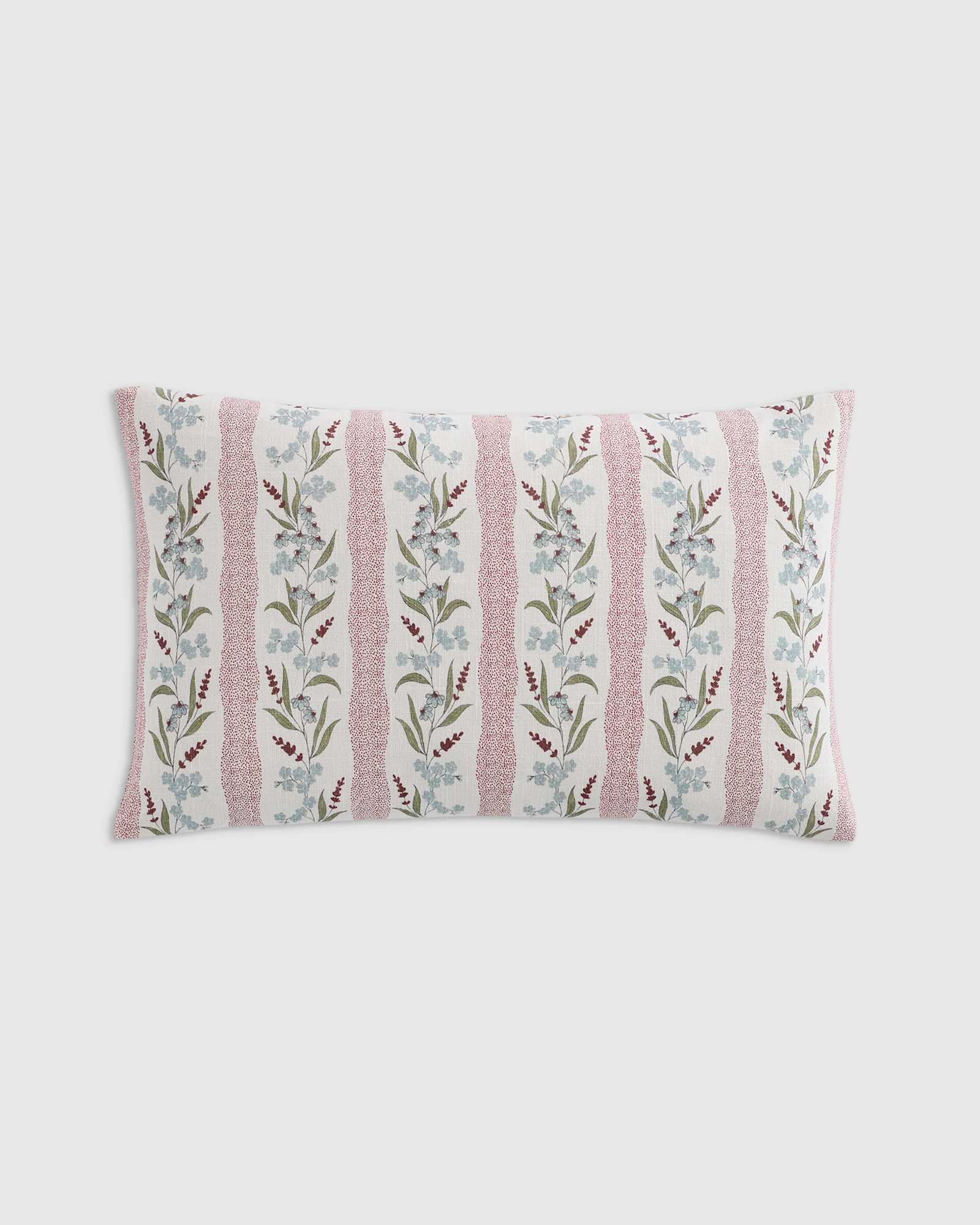 Red Stripe Wildflower Cotton Pillow Cover